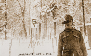 Bernard Laurence 'Barney' Nugent at the YMCA hut at  Hurdcott Camp, Salisbury Plains, England, 1917. Creator: Murphy.
