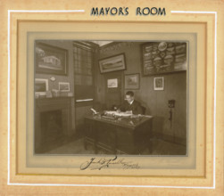 Mayor's Room; Frank G Pursell, Mayor 1939-1940 is pictured at his desk in the Mayor's room in 1939. Creator: Unknown.
