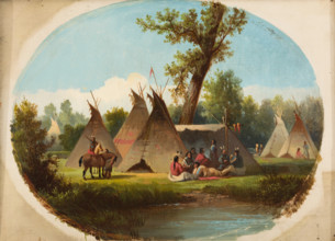 Assiniboin Encampment on the Upper Missouri, between 1860 and 1870. Creator: John Mix Stanley.