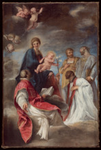 The Madonna and Child with Saints Ignatius of Loyola, Francis Xavier, Cosmas and Damian, 1629. Creator: Andrea Sacchi.