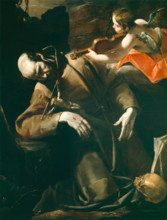 St. Francis of Assisi in Ecstasy before a Cherub with a Violin, between 1628 and 1630. Creator: Gioacchino Assereto.