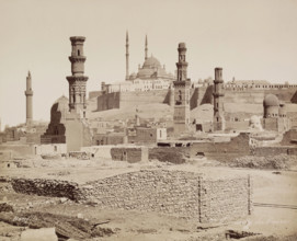 The Citadel and Mosque of Mohammed Ali as Seen from the Tombs of the Mameluks, 19th century. Creator: Maison Bonfils.