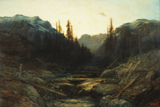 Stream in Mountains at Dusk, mid or late 19th century. Creator: Gustave Doré.