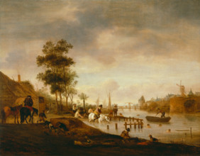 River Landscape with Swimmers, 1644. Creator: Isaac van Ostade.