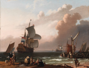 Coastal Scene with a Man-of-War and other Vessels, 1692. Creator: Ludolf Backhuysen I.