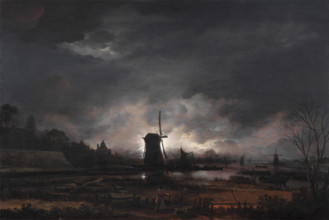 Moonlit Landscape with a Windmill, early to mid 1650s. Creator: Aert van der Neer.