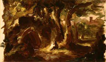 Wooded Landscape with Figures, 1837 or 1838. Creator: Thomas Cole.