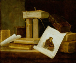 Still Life of Books and a Rembrandt Engraving, between 1631 and 1635. Creator: Sebastian Stosskopf.