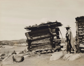 Untitled (Man with Wooden Structure, New Mexico), c.between 1920 and 1940. Creator: Guillermo Bravo.