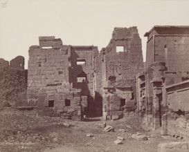 Madinet Habu, Exterior of the Entrance Gate of Mortuary Temple of Ramesses III, late 19th century. Creator: Henri Bechard.