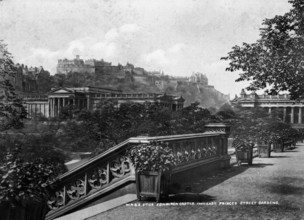 Edinburgh Castle and National Galleries from East Princes Street Gardens Creator: Unknown.
