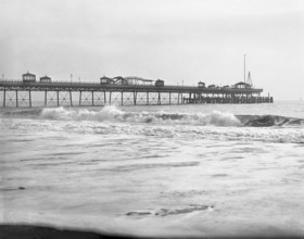 Pier with whale skeleton, Boscombe Pier, Boscombe Spa, Bournemouth, Dorset, c1900. Creator: Robert Augustus Henry L'Estrange.