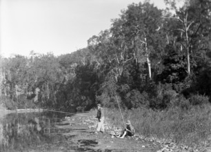 Frederick George Walker fishing with unknown boy Coomera River, c1880s. Creator: Robert Augustus Henry L'Estrange.