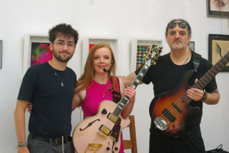 Ruta Di, Finn Genockey, Giovanni Crescenzi, , Clocktower Cafe Jazz Club, Croyden, London, July 2025. Creator: Brian O'Connor.