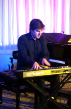 Euan Stevenson, Georgia Cecile Quartet, Watermill Jazz Club, Dorking, Surrey, 7 October 2025. Creator: Brian O'Connor.