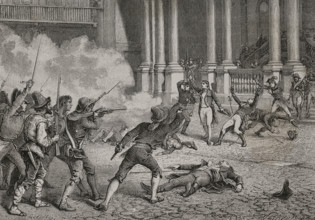 Death of General Duphot (1769-1797) in Rome on 28 December 1797, during a riot between..., 1879.  Creator: Desire Mathieu Quesnel.