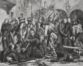 French Revolution: Slaughter of clerics, September Massacres (2 to 6 September 1792), 1876. Creator: Charles Maurand.