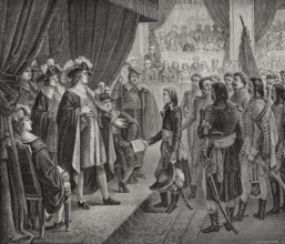 First French Republic: Napoleon Bonaparte presenting to the Directory the Treaty of Campo...1879.  Creator: J Guillaume.