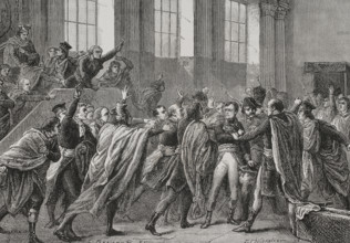 Napoleon on the 18th Brumaire in the Council of Five Hundred, the chamber of legislative…, 1879.  Creator: Paul Perrichon.