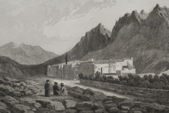 Saint Catherine's Monastery, at the foot of Mount Sinai, 1840. Creator: Charles Nicolas Ransonnette.