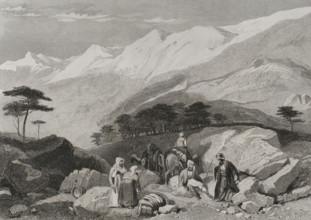 Cedars, Mount Lebanon, 1840. Creator: Charles Nicolas Ransonnette.