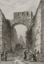 View of a city street, Jerusalem, 1840.  Creator: Charles Nicolas Ransonnette.