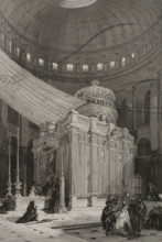 Tomb of Jesus Christ, Church of the Holy Sepulchre, Jerusalem. 1840.  Creator: Émile Rouargue.