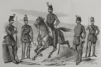 Hungarian Cavalry and Infantry in 1849 (1856). Creator: Ange-Louis Janet.
