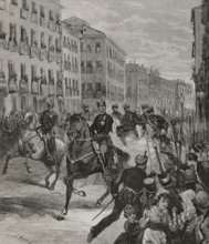 First attempt on Alfonso XII's life, as he was parading through the streets of Madrid...25 October 1 Creator: Bernardo Rico.