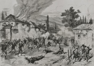Street fighting between Austro-Hungarian troops and insurgents, Sarajevo, 19 August 1878 (1878).  Creator: Andrés Ovejero.