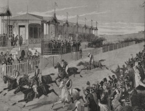 Horse racing at Hipódromo de la Castellana (La Castellana Racecourse), Madrid, Spain...1878 (1879).  Creator: Bernardo Rico.