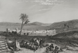 Tiberias and the Sea of Galilee, 1840. Creator: Émile Rouargue.