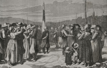 The Breton Mobile Guard bidding farewell to their families, 1871.  Creator: Enrique Laporta Valor.