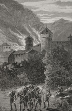 Fire of Peralada in 1285, ordered by its own lord, Dalmau de Rocabertí (d1304) when leaving...1890.  Creator: Joan Serra y Pausas.
