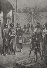 Cataldo Rosso speaking before the king, 1890.  Creator: Joan Serra y Pausas.