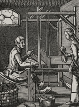 French weaver's workshop in the 16th century (1877). Creator: Jost Ammon.