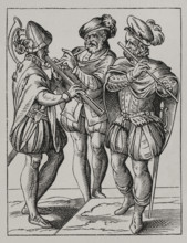 German musicians playing on the flute and goat's horn, 16th century (1877). Creator: Jost Ammon.