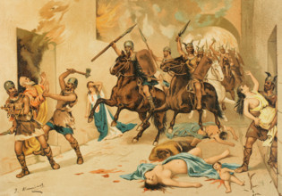 Barbarian invasion, Hispania, 1888. Creator: Juan Alaminos.