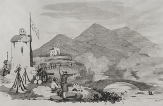 First Carlist War (1833-1840): Attack on Castrejana Bridge in 1835 (1845). Creators: Francisco Sainz, Martínez.