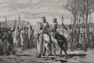 Ramon Berenguer IV and Ermengol receiving the parliamentarians from Lerida, 1890. Creator: Joan Serra y Pausas.