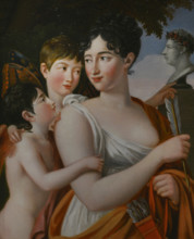 Josefa Tudó with her sons Manuel and Luis Godoy, in a garden, c1812.  Creator: Jose de Madrazo.