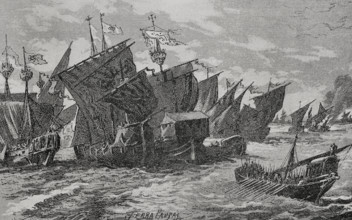 Naval battle in front of Alghero between Catalans, Venetians, Genoese and Sardinians, 1890. Creator: Joan Serra y Pausas.