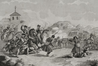 First Carlist War (1833-1840): Skirmish at Hernani, 1842. Creators: Eusebio Zarza, Pedro Celestino Mare.