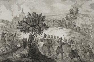 First Carlist War (1833-1840): Armed action near La Antigua, Basque Country, 1842. Creators: Eusebio Zarza, Jose Gomez.