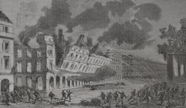 Paris Commune: Collapse of the Ministry of Finance building, Rue de Rivoli (Rivoli Street)...1871.  Creator: Tomás Carlos Capuz.