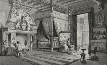 14th century French manor bedroom, 1877.  Creator: Jules Jean Marie Joseph Huyot.