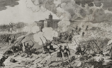 First Carlist War, (1833-1840), Action of Larrasoaña, (24 June 1836), Navarre, 1845.  Creator: Jose Gomez.