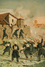 First Carlist War, (1833-1840): Taking of Beceite by Carlist troops in August 1834 (1890).  Creator: Juan Alaminos.