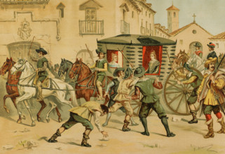 Expulsion of the queen from the city of Toledo, on her way to Bayonne, France, 1891.  Creator: Juan Alaminos.