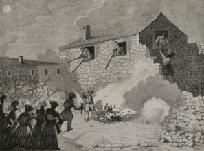 First Carlist War, (1833-1840): Attack of a house near Guernica (Biscay), 1842. Creator: Pedro Celestino Mare.